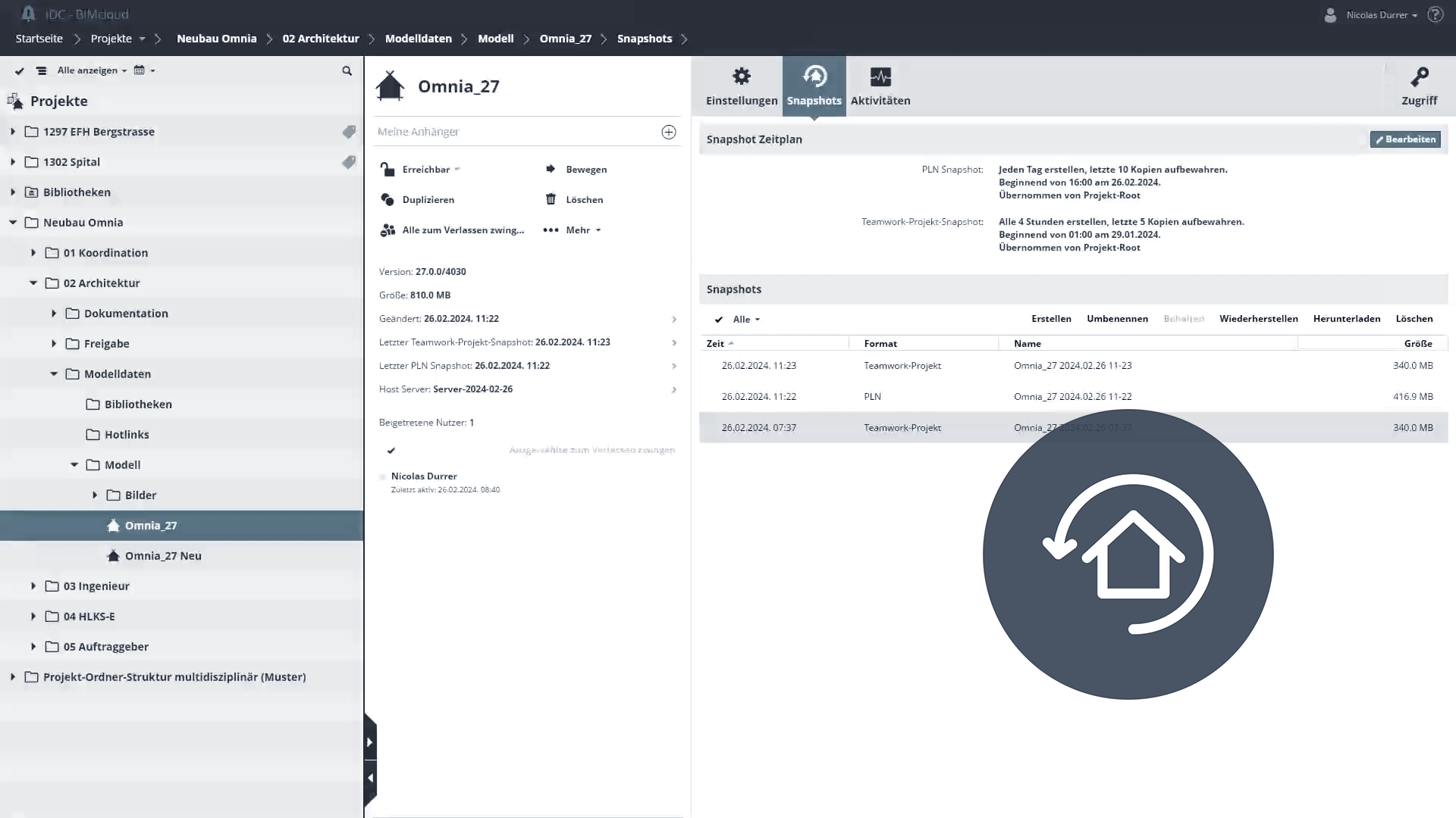 BIMcloud | Projekte - Snapshots